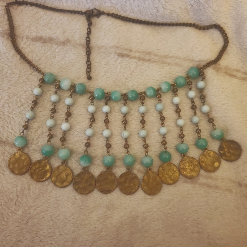 Teal and gold necklace